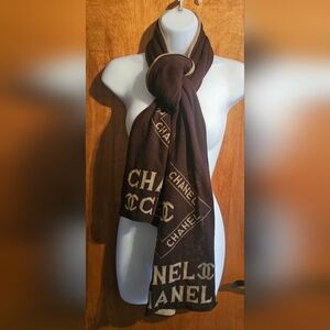 CHANEL Dark Brown and Gold Scarf